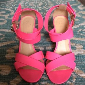 J. Crew hot pink block heels